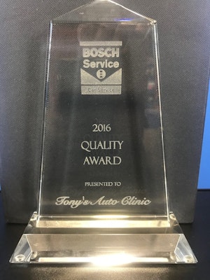 Tony's Auto Clinic Wins Bosch Car Service Quality Award